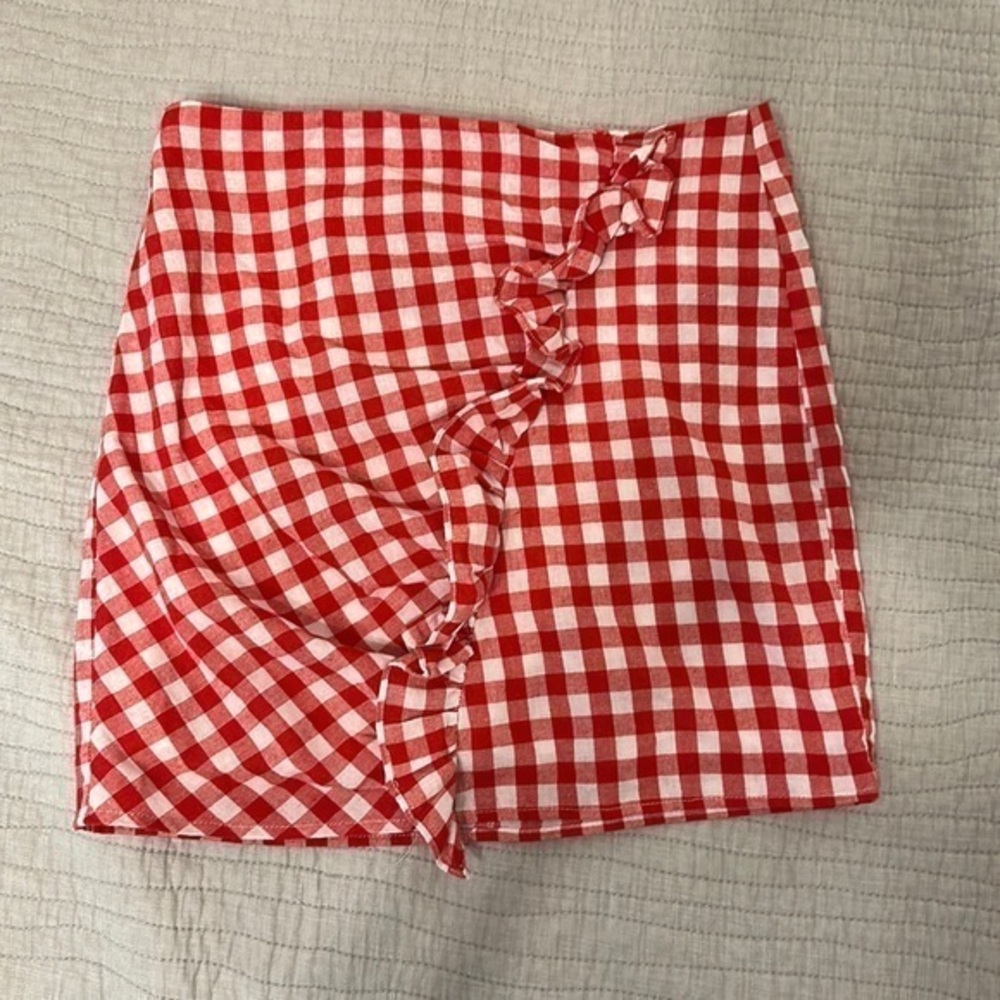 Hyfve Skirt Red Gingham Ruffle Front 100% Cotton SKU:70